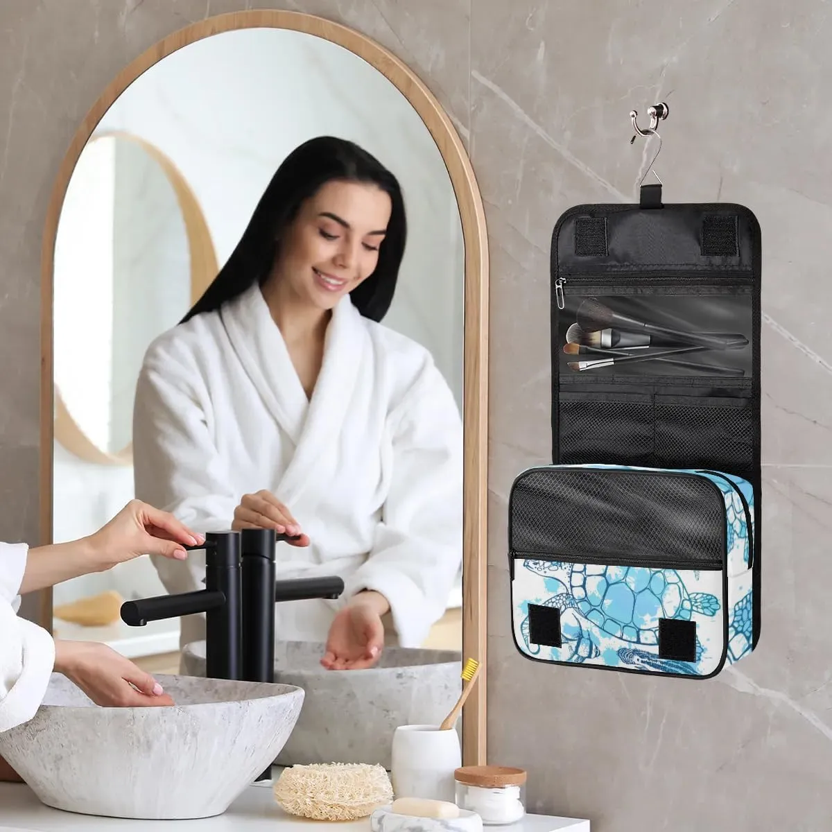 Turtle Hanging Travel Toiletry Bag for Kids, Women Cosmetic Organizer Makeup Bag Pouch Men Shaving Dopp Kit Shower Bag With Sturdy Hook