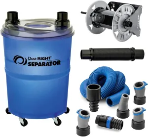 Ultimate Dust Collection Kit: Cyclone Dust Separator with 36'' Flex-Form Hose and 10-Gallon Bucket, 40' Shop Vacuum Hose Reel FlexiPort Power Tool Hose Kit with Click-Connect (3'-12')