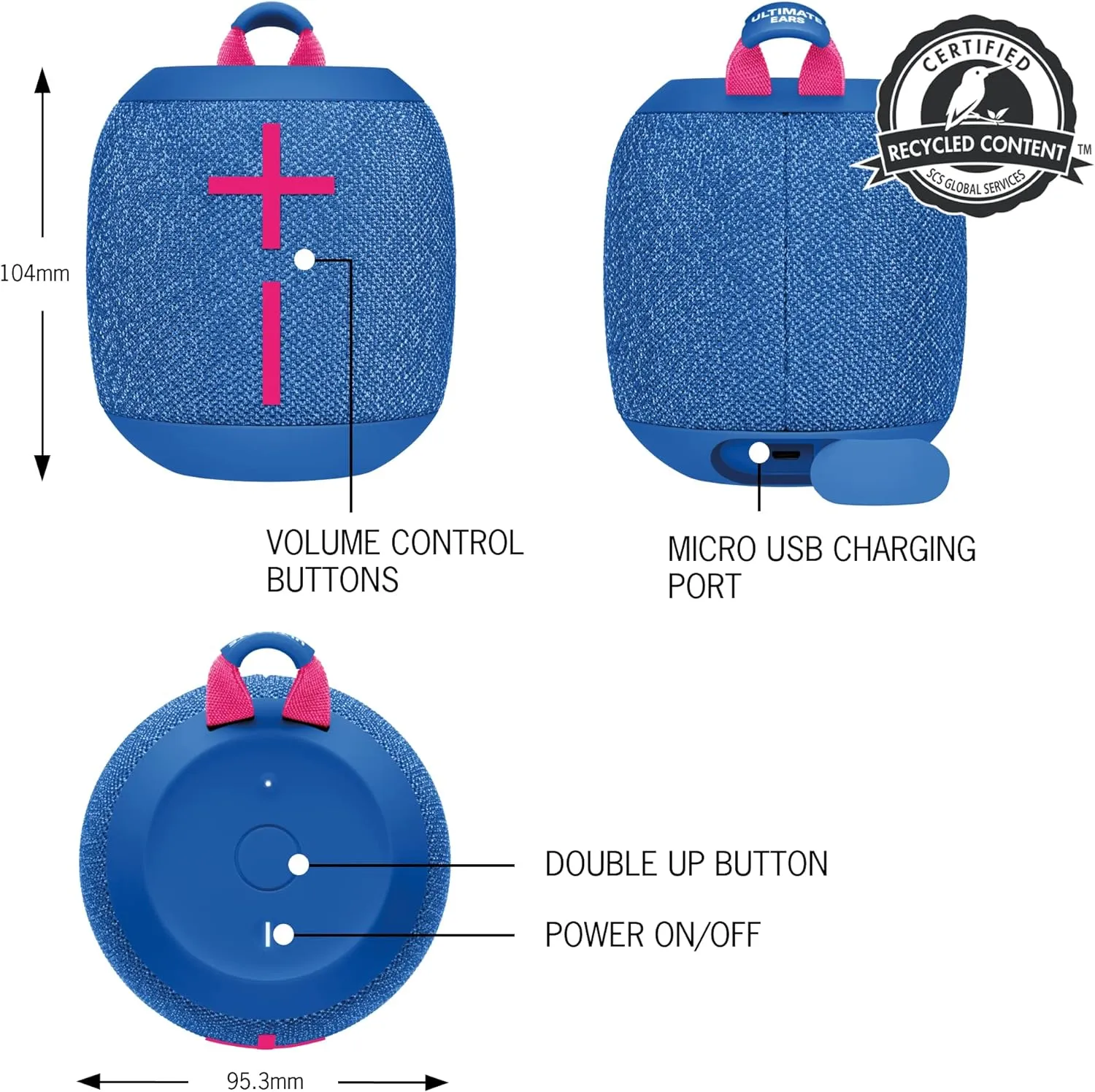 Ultimate Ears WONDERBOOM 3, Small Portable Wireless Bluetooth Speaker, Big Bass 360-Degree Sound for Outdoors, Waterproof, Dustproof IP67, Floatable, 131 ft Range - Performance Blue