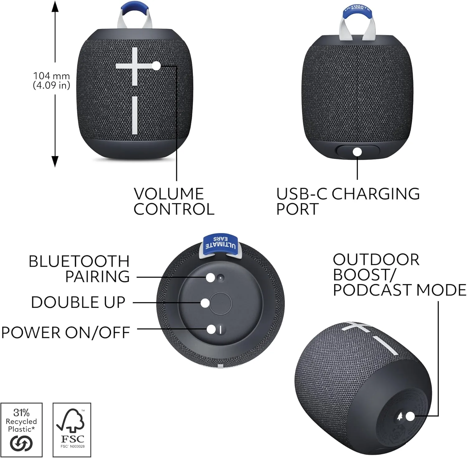 Ultimate Ears WONDERBOOM 4 Wireless Portable Waterproof Bluetooth Speaker, 2-Pack | Bigger, Bassy-er 360 Degree Sound, Outdoor Boost, Podcast Mode | with Signature Series Shockproof Case