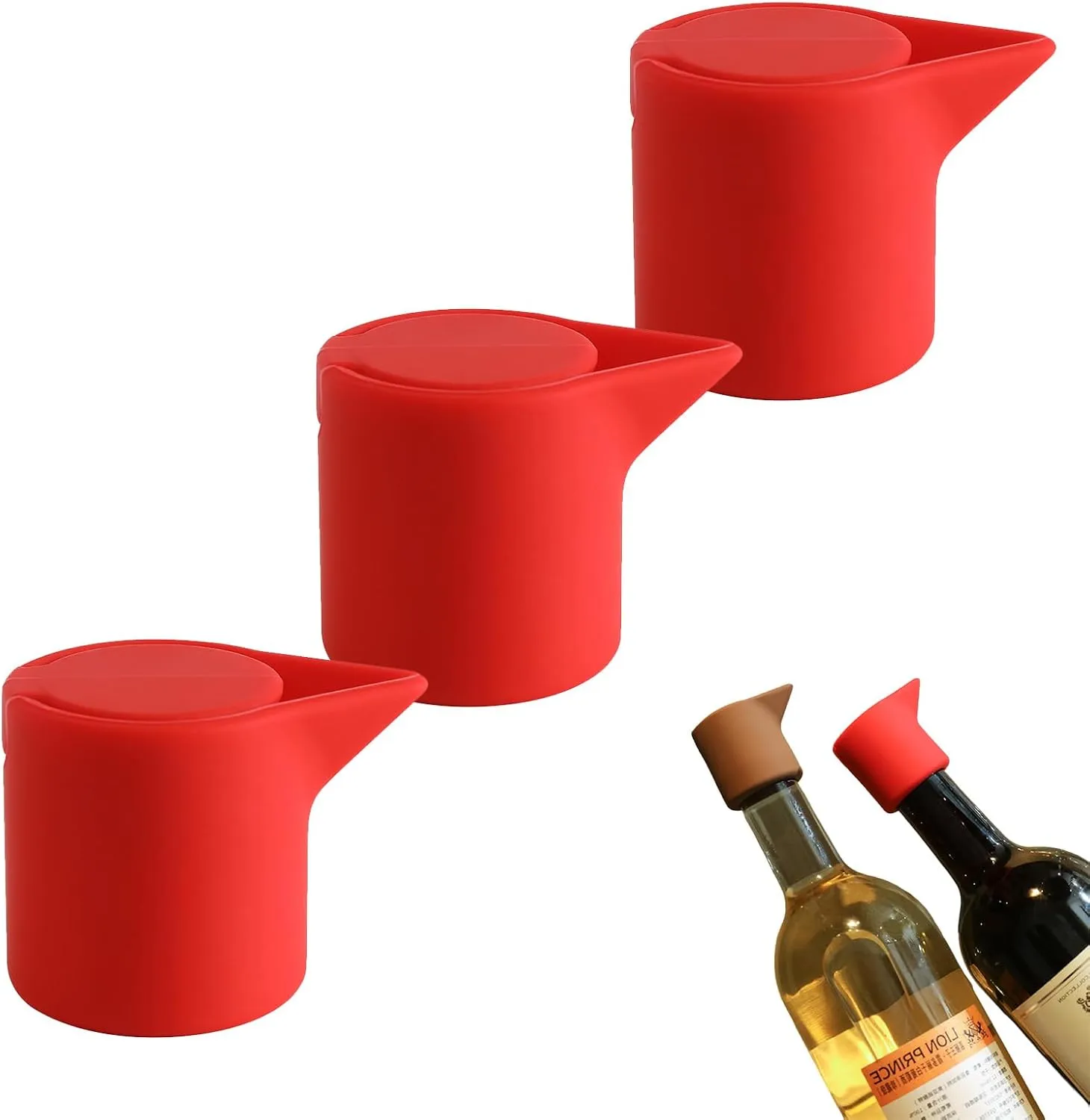 Ultimate Leakproof Wine & Champagne Stopper Set - Durable Silicone Beverage Bottle Sealers, Airtight Portable Wine Savers for Home, Bar, Restaurant, Festivals & New Year Celebrations 3PCS (Red)