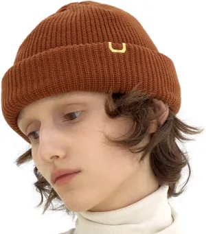 UNDERCONTROL Gold Brass Label Unisex Fall Winter Short Thick Cuffed Rollup Warm Beanie Korea Trawler Fisherman Knit Skull Hat