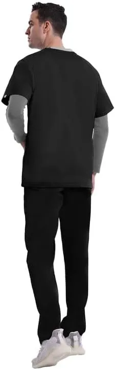 Uniforms World Elvis Scrubs Set for Men — Classic V-Neck Stretch Top & Straight Pants, Elastic Waistband, 7 Pockets