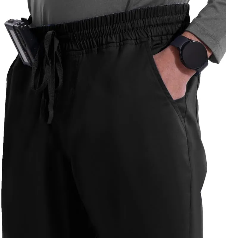 Uniforms World Elvis Scrubs Set for Men — Classic V-Neck Stretch Top & Straight Pants, Elastic Waistband, 7 Pockets