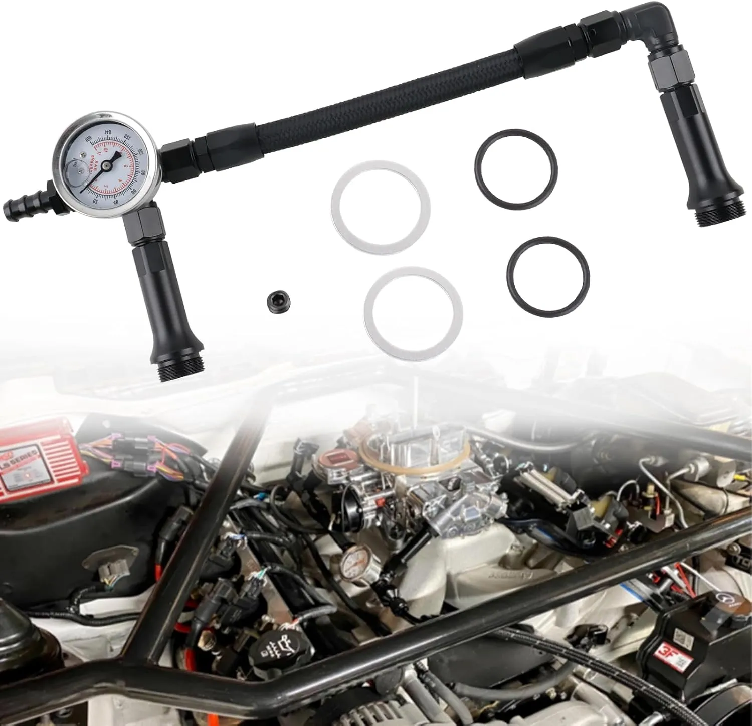 Universal AN6 Dual Feed Carb Fuel Line Double Pump for Holley 4150 Carburetor W/Silver Psi Gauge