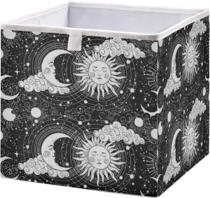 Universe, Crescent Moon and Sun with Moon Astrology Divination, Magic Square Foldable Cube Storage Basket Collapsible Fabric with Handles Bag Organizer Clothes for Home Bedroom 11 x 11 x 11 in