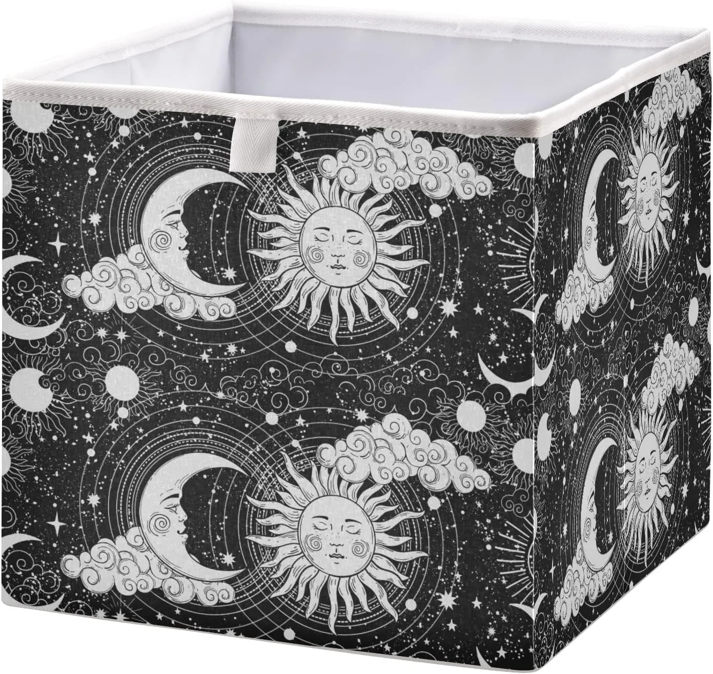 Universe, Crescent Moon and Sun with Moon Astrology Divination, Magic Square Foldable Cube Storage Basket Collapsible Fabric with Handles Bag Organizer Clothes for Home Bedroom 11 x 11 x 11 in