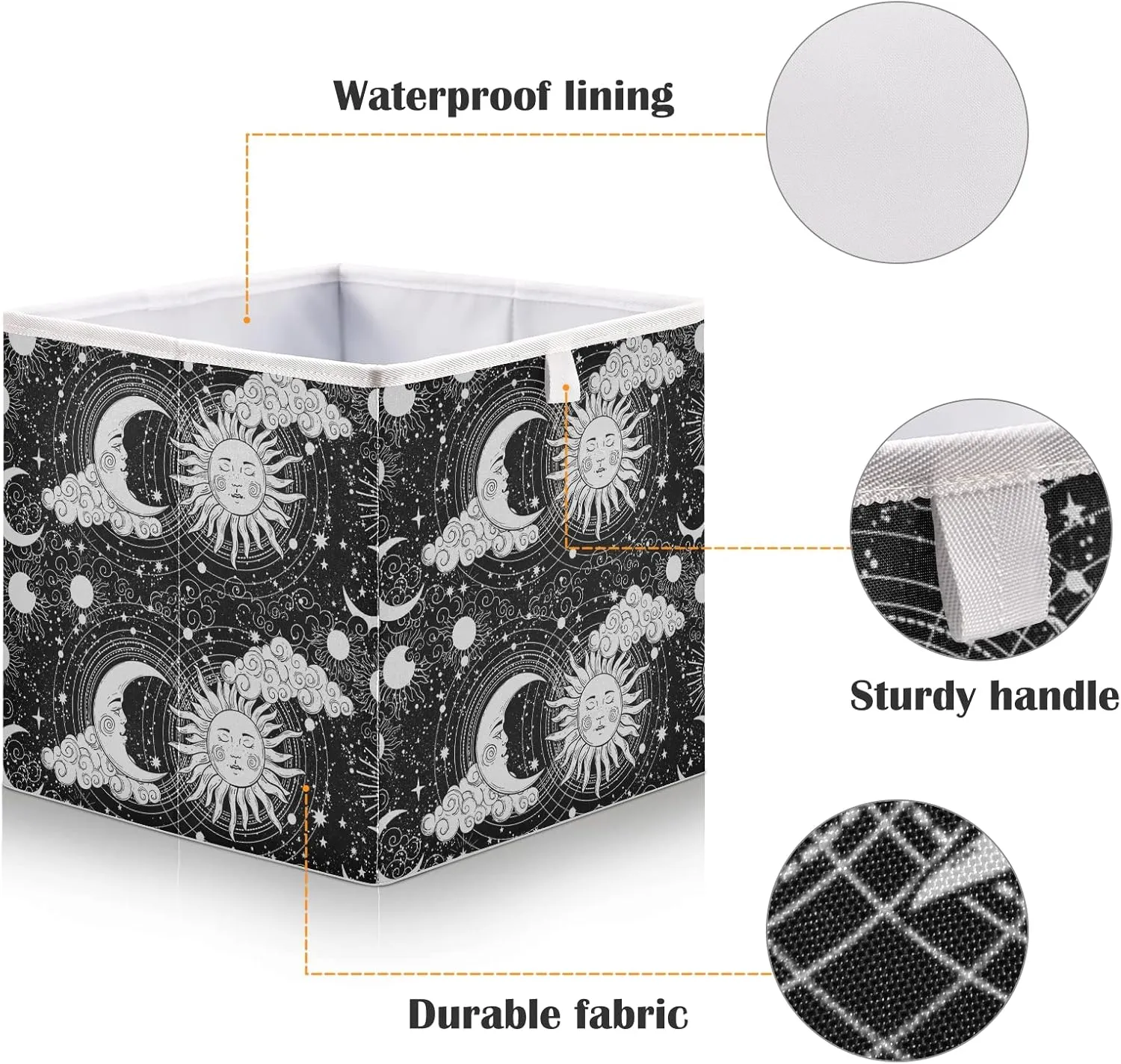 Universe, Crescent Moon and Sun with Moon Astrology Divination, Magic Square Foldable Cube Storage Basket Collapsible Fabric with Handles Bag Organizer Clothes for Home Bedroom 11 x 11 x 11 in