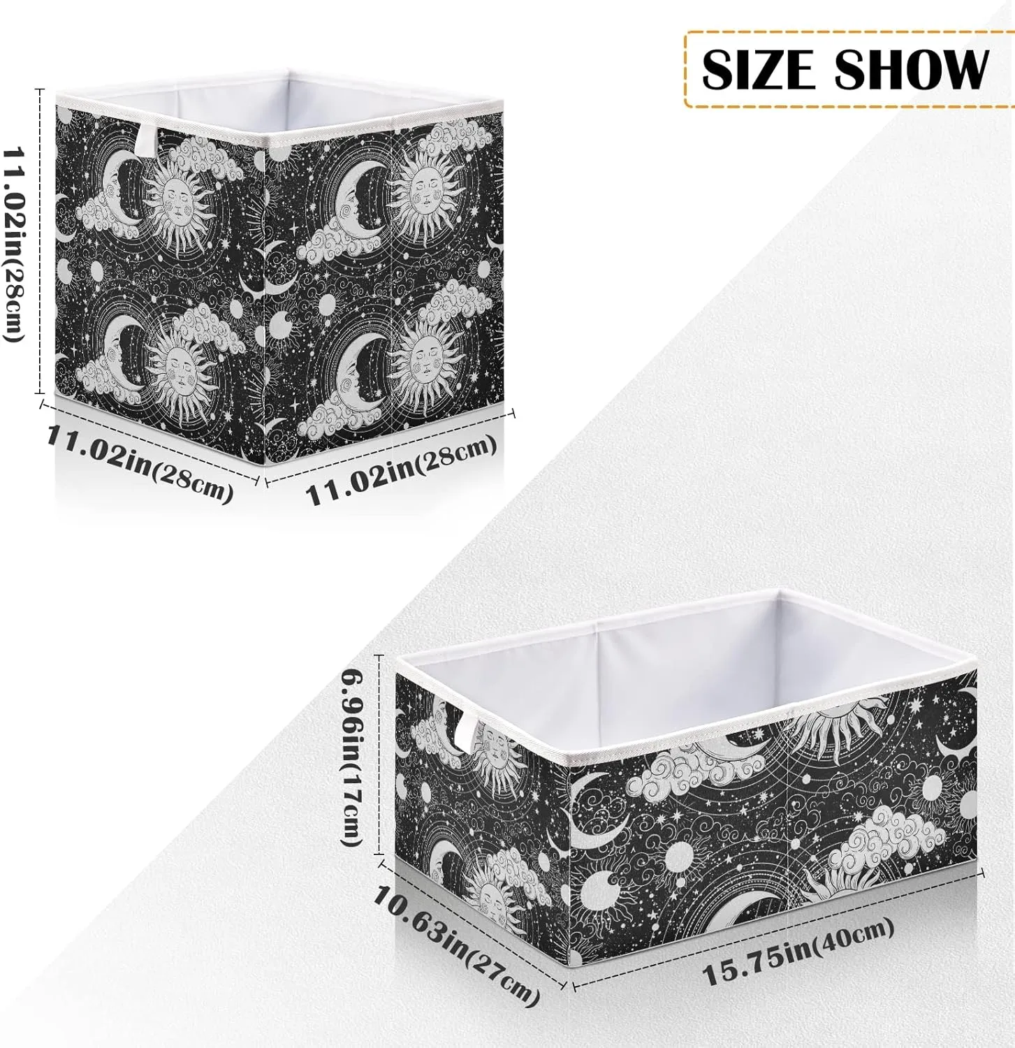 Universe, Crescent Moon and Sun with Moon Astrology Divination, Magic Square Foldable Cube Storage Basket Collapsible Fabric with Handles Bag Organizer Clothes for Home Bedroom 11 x 11 x 11 in