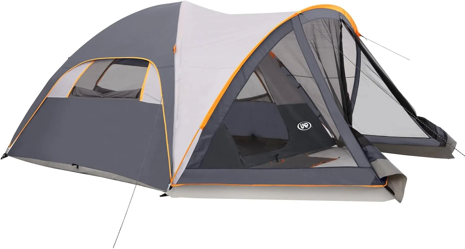 UNP Camping Tent with Screen Room, Portable 6 Person Camping Tent with Screen Porch, Family Dome Tent for Camping Outdoor - 14'x11'x72''(H)
