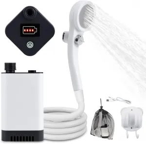 Upgrade Portable Camping Shower, Portable Shower for Camping, Outdoor Camp Shower Pump with 5200mAh Battery, 90 Mins Shower Time, Electric Shower Pump for Outdoor Bathing Pet Cleaning Garden Watering