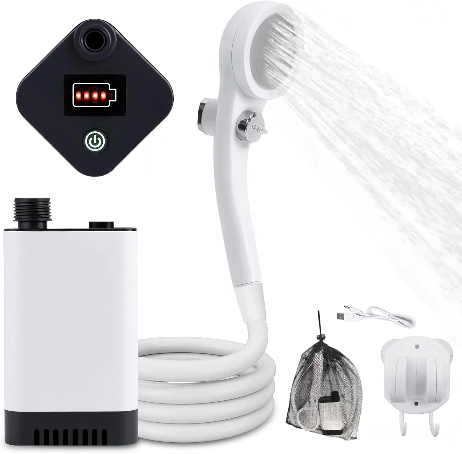 Upgrade Portable Camping Shower, Portable Shower for Camping, Outdoor Camp Shower Pump with 5200mAh Battery, 90 Mins Shower Time, Electric Shower Pump for Outdoor Bathing Pet Cleaning Garden Watering