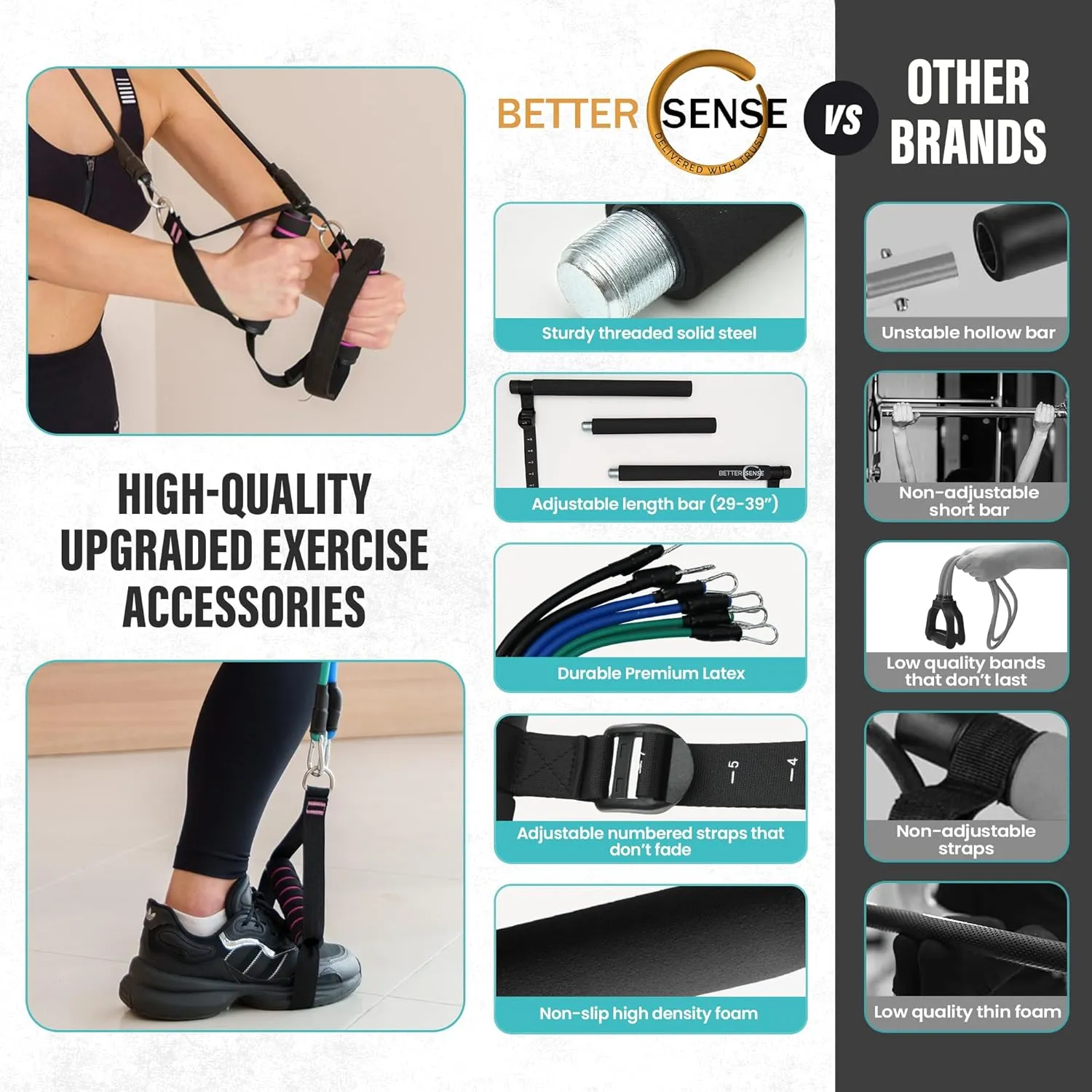 Upgraded Pilates Bar Kit – 39” Adjustable Exercise Equipment for Men, Women with 6X 20, 30, 40 lbs Resistance Bands with Adjustment Buckle – Pilates Equipment for Home Workouts for All Fitness Levels