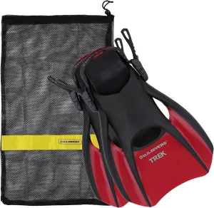 U.S. Divers Trek Adult Snorkeling Travel Fins with Mesh Carrying Bag - Adjustable Open Heel, Compact Vented Short Blades, Portable Ultra Lightweight - Explorer Series | Unisex Adult