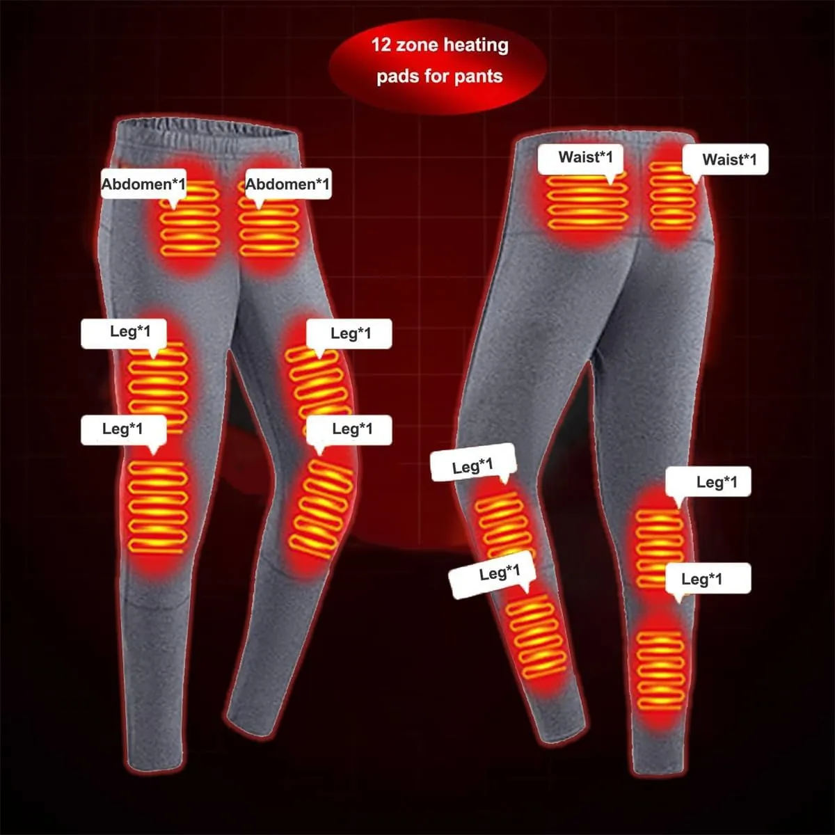 USB Heated Underwear Pant, 12 Heating Zone Thermal Heated Pant for Outdoor Skiing, Motorcycle (Without Power Bank)