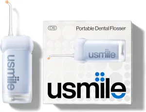 usmile C10 Portable Water Flosser – Travel-Friendly, 95-Day Battery, 4 Modes, 360° Nozzle, 180ml Tank, IPX7 Waterproof, Dentist-Recommended for Braces, Implants & Sensitive Gums (Blue)