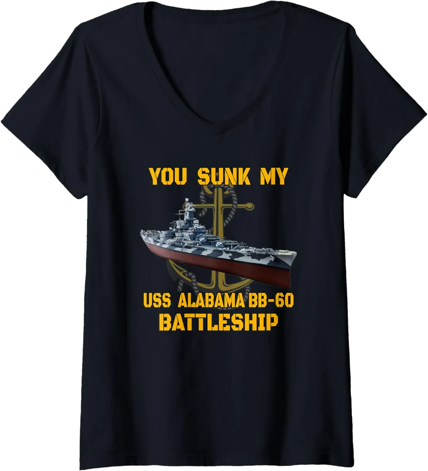 USS Alabama BB-60 Battleship Veterans & WW2 American Warship V-Neck T-Shirt