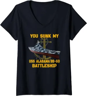 USS Alabama BB-60 Battleship Veterans & WW2 American Warship V-Neck T-Shirt