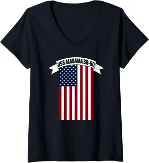 USS Alabama BB-60 Battleship WW2 Warship Veterans Day V-Neck T-Shirt