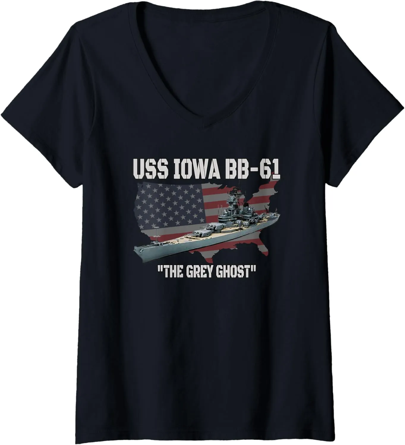 USS Iowa Battleship Veteran Warship BB-61 Front&Back V-Neck T-Shirt