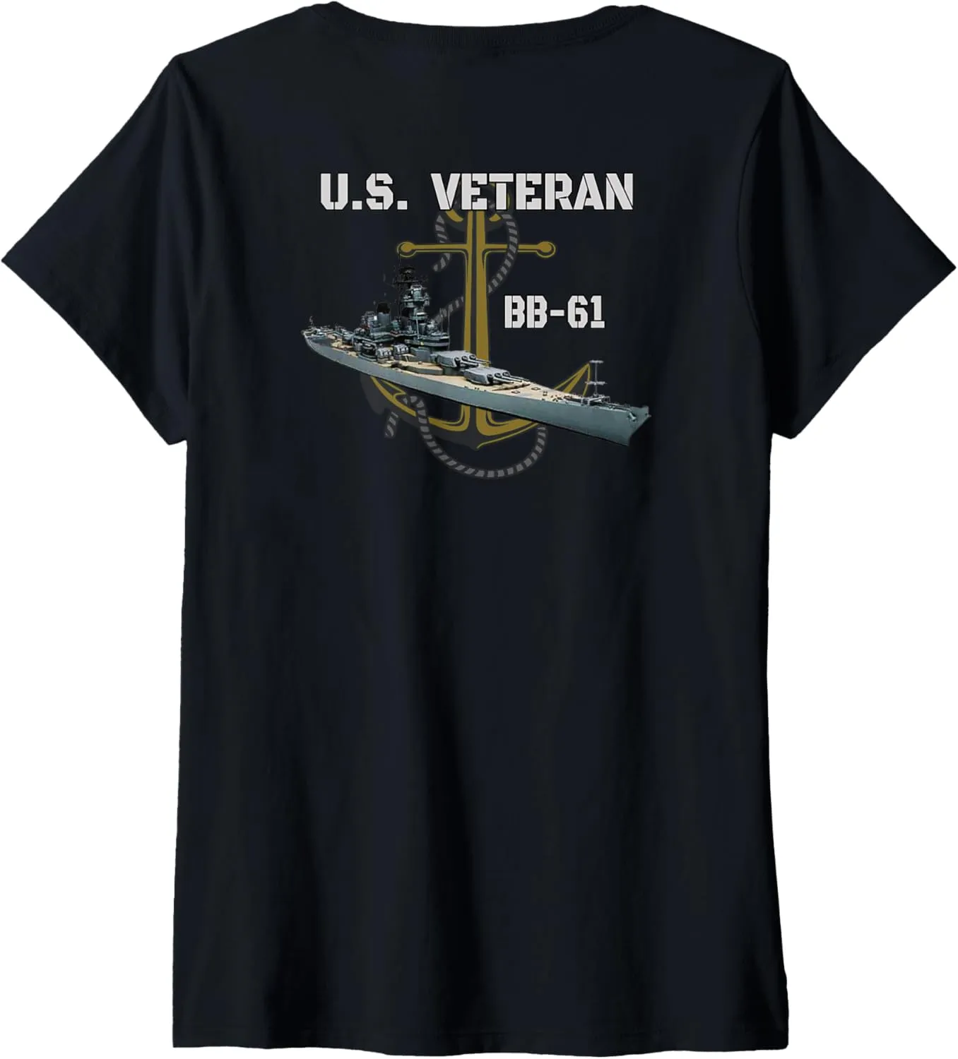 USS Iowa Battleship Veteran Warship BB-61 Front&Back V-Neck T-Shirt