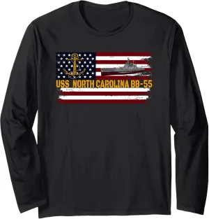 USS North Carolina BB-55 WW2 Battleship Warship Veteran Dad Long Sleeve T-Shirt
