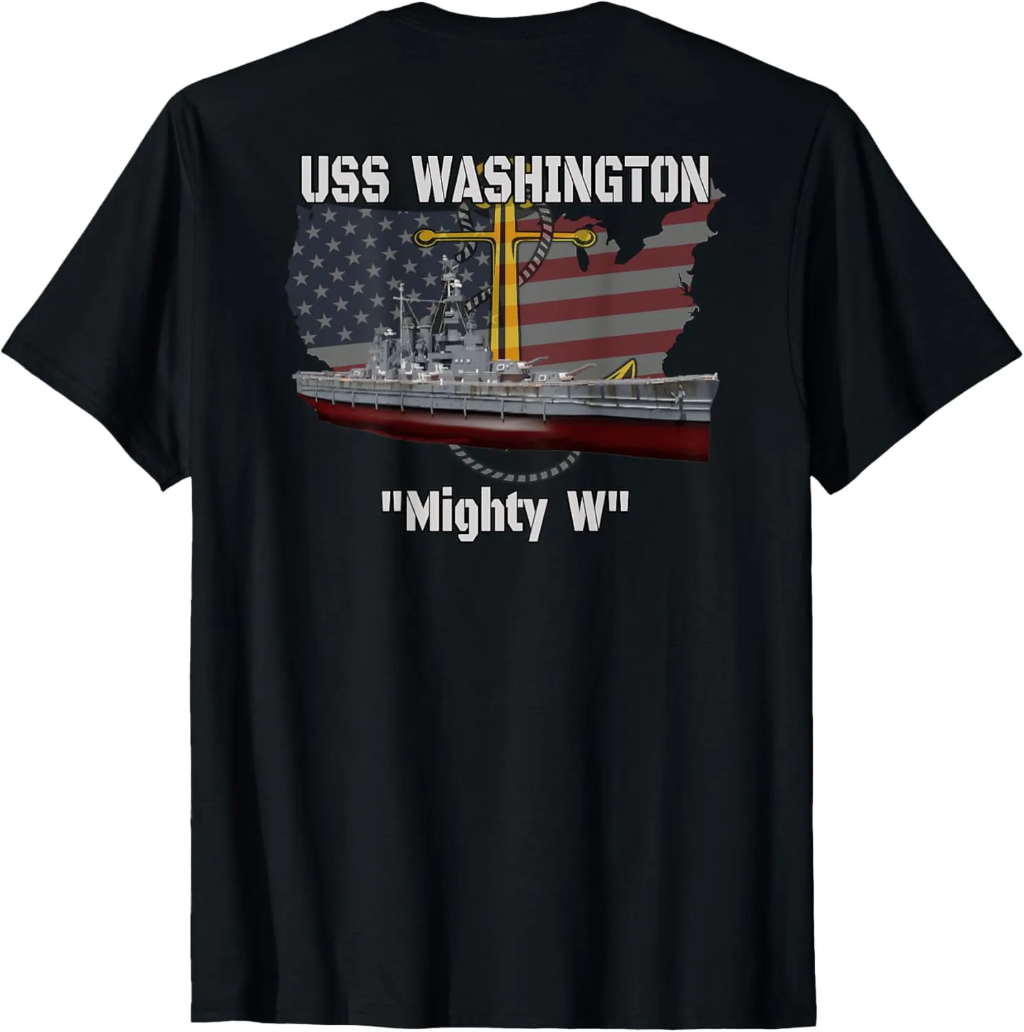 USS Washington BB-56 Battleship Veterans Warship Front&Back T-Shirt