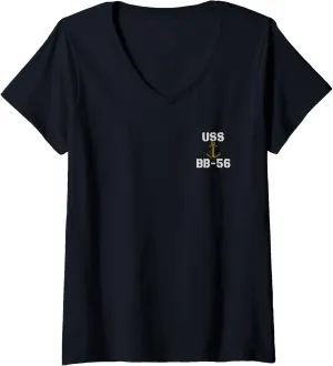 USS Washington BB-56 Battleship Veterans Warship Front&Back V-Neck T-Shirt