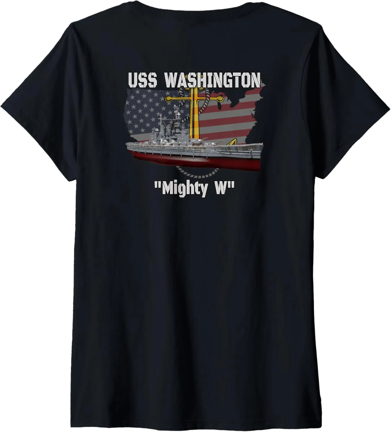 USS Washington BB-56 Battleship Veterans Warship Front&Back V-Neck T-Shirt