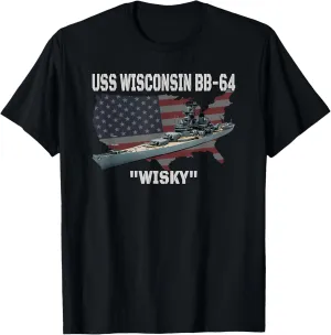 USS Wisconsin BB-64 Battleship Veteran Warship Front&Back T-Shirt