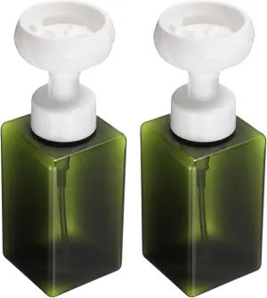 uxcell 2PCS Flower Empty Foam Pump Bottle, 450ml Travel Foam Soap Dispenser Empty Refillable Plastic Pump Bottle for Lash Shampoo, Hand Soap, Facial Lotion(8" Deep Green)