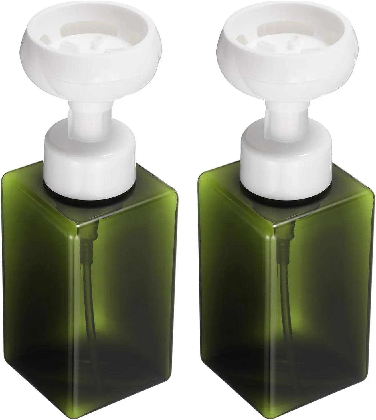 uxcell 2PCS Flower Empty Foam Pump Bottle, 450ml Travel Foam Soap Dispenser Empty Refillable Plastic Pump Bottle for Lash Shampoo, Hand Soap, Facial Lotion(8" Deep Green)