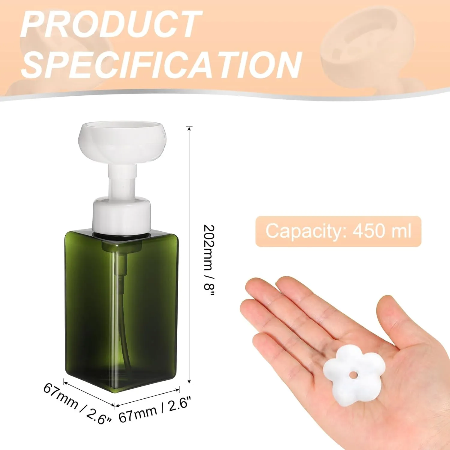 uxcell 2PCS Flower Empty Foam Pump Bottle, 450ml Travel Foam Soap Dispenser Empty Refillable Plastic Pump Bottle for Lash Shampoo, Hand Soap, Facial Lotion(8" Deep Green)