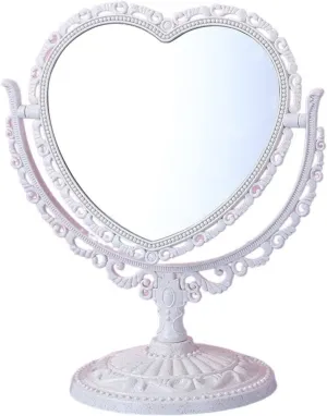 Vanity Mirror Makeup Mirror Desktop Double-Sided Pink Heart Shape Student Dormitory Rotating Home Dressing Tool Colors (Color : White) (White)