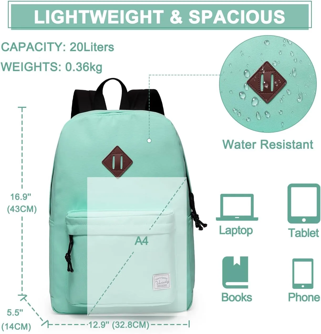 VASCHY Casual, Aqua, M