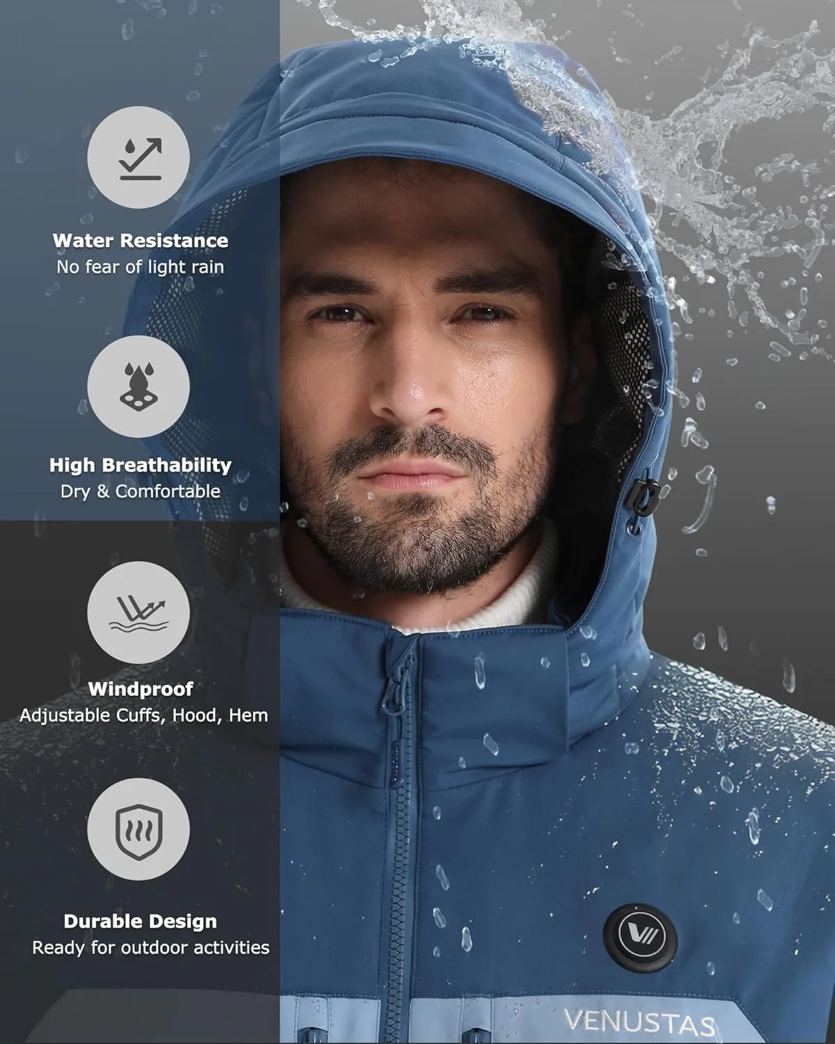 Venustas Heated Jacket for Men, Softshell Electric Heating Utility Coat with 12V Battery, MaxHeat 140°F