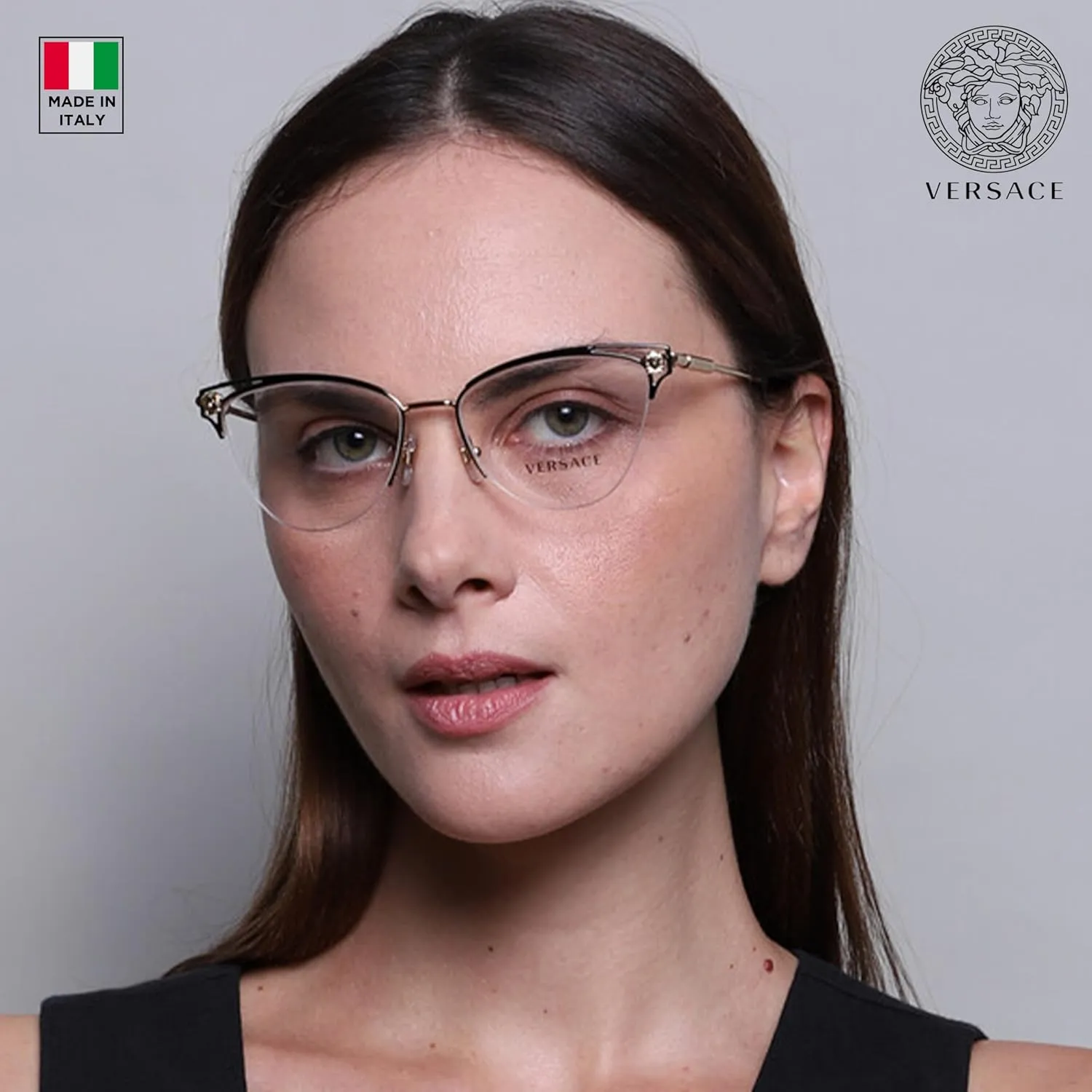 Versace VE1280 MEDUSA CAT EYE Shape Eyeglasses Frame with eSHADES Luxury Eyewear kit Bundle