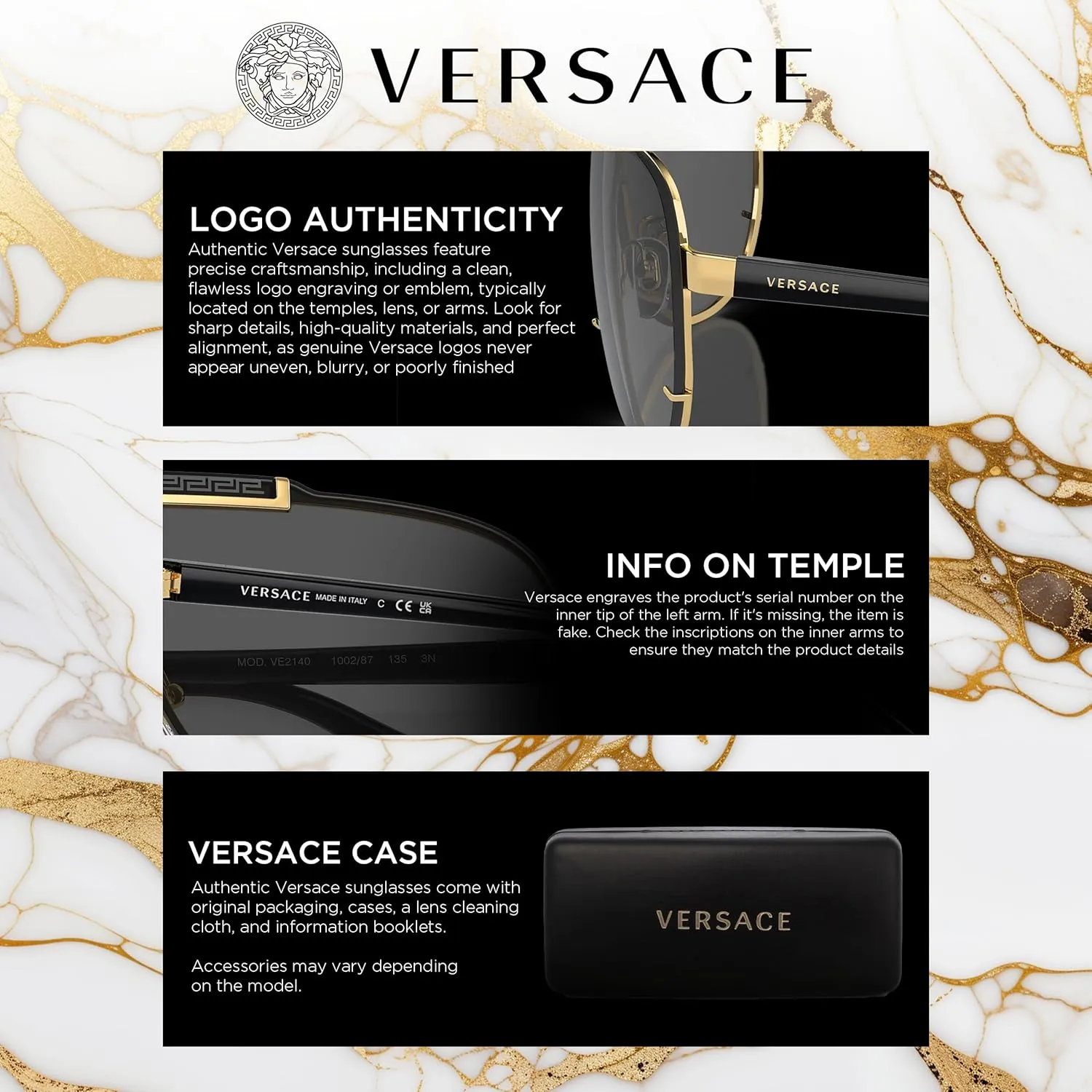 Versace VE1280 MEDUSA CAT EYE Shape Eyeglasses Frame with eSHADES Luxury Eyewear kit Bundle