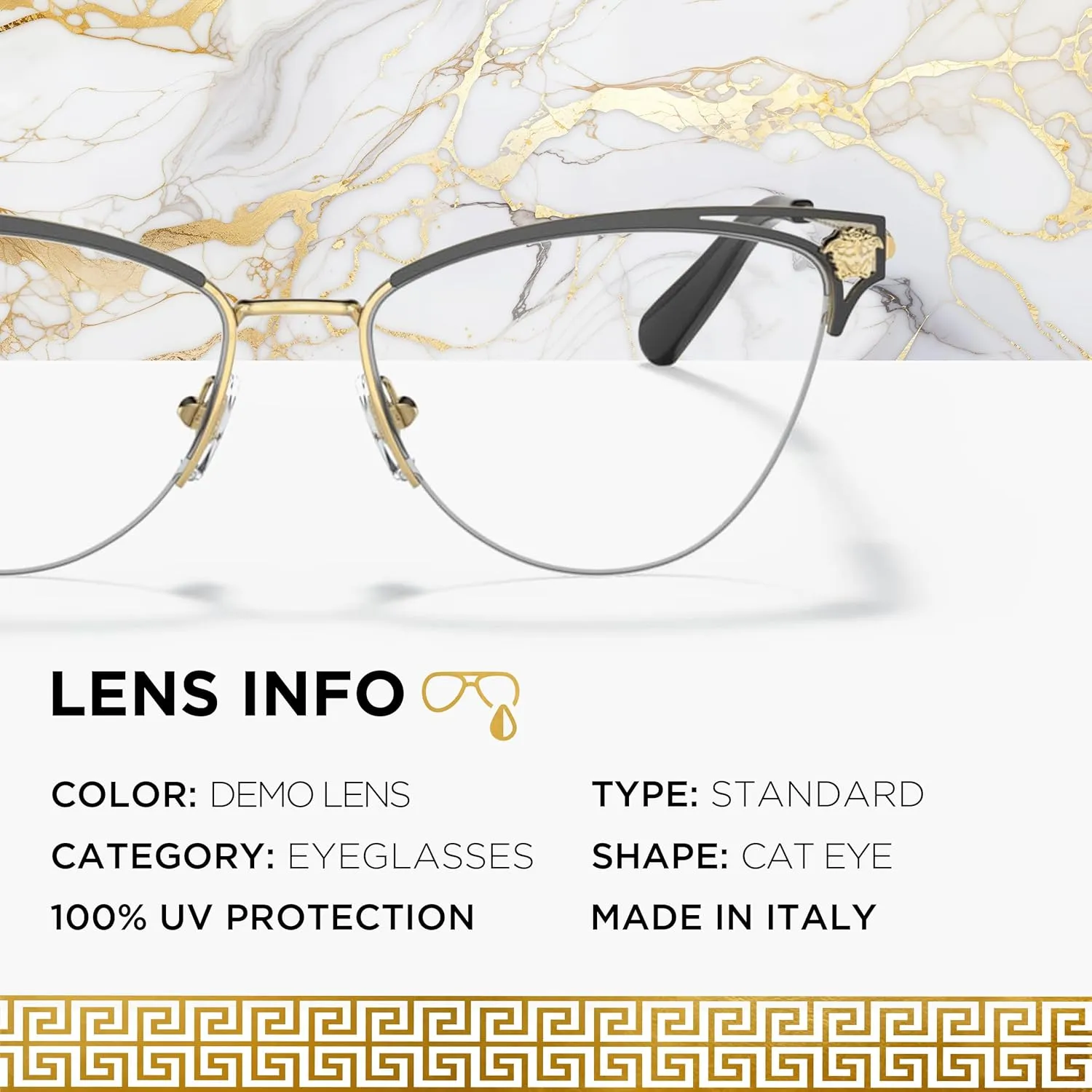 Versace VE1280 MEDUSA CAT EYE Shape Eyeglasses Frame with eSHADES Luxury Eyewear kit Bundle