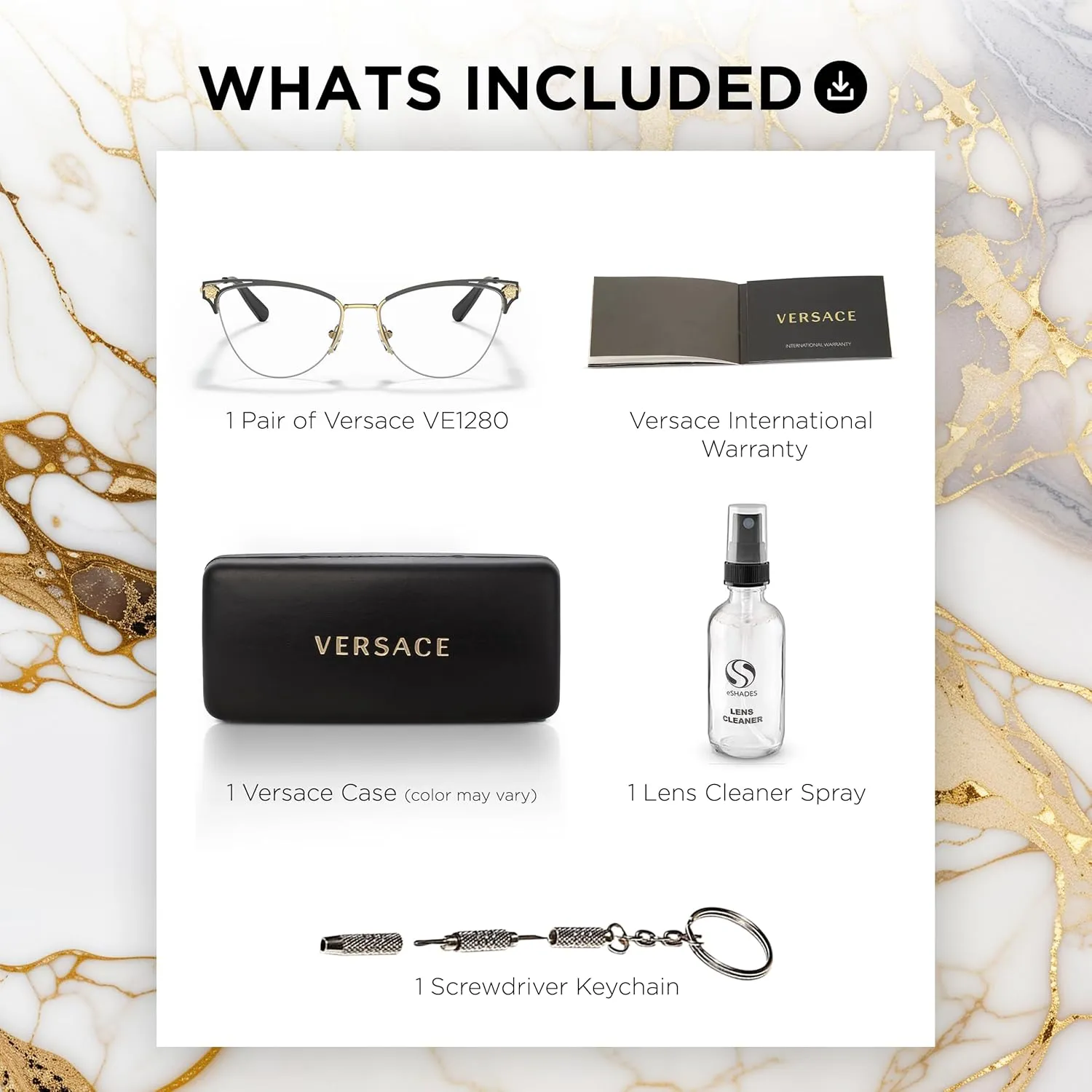 Versace VE1280 MEDUSA CAT EYE Shape Eyeglasses Frame with eSHADES Luxury Eyewear kit Bundle