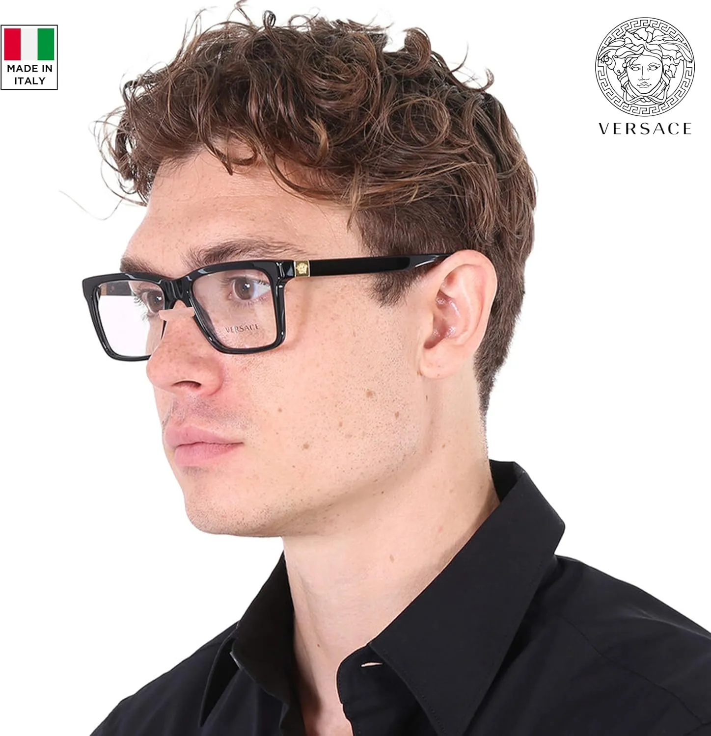 Versace VE3328 Medusa RECTANGLE Shape Eyeglasses Frame with eSHADES Luxury Eyewear kit Bundle