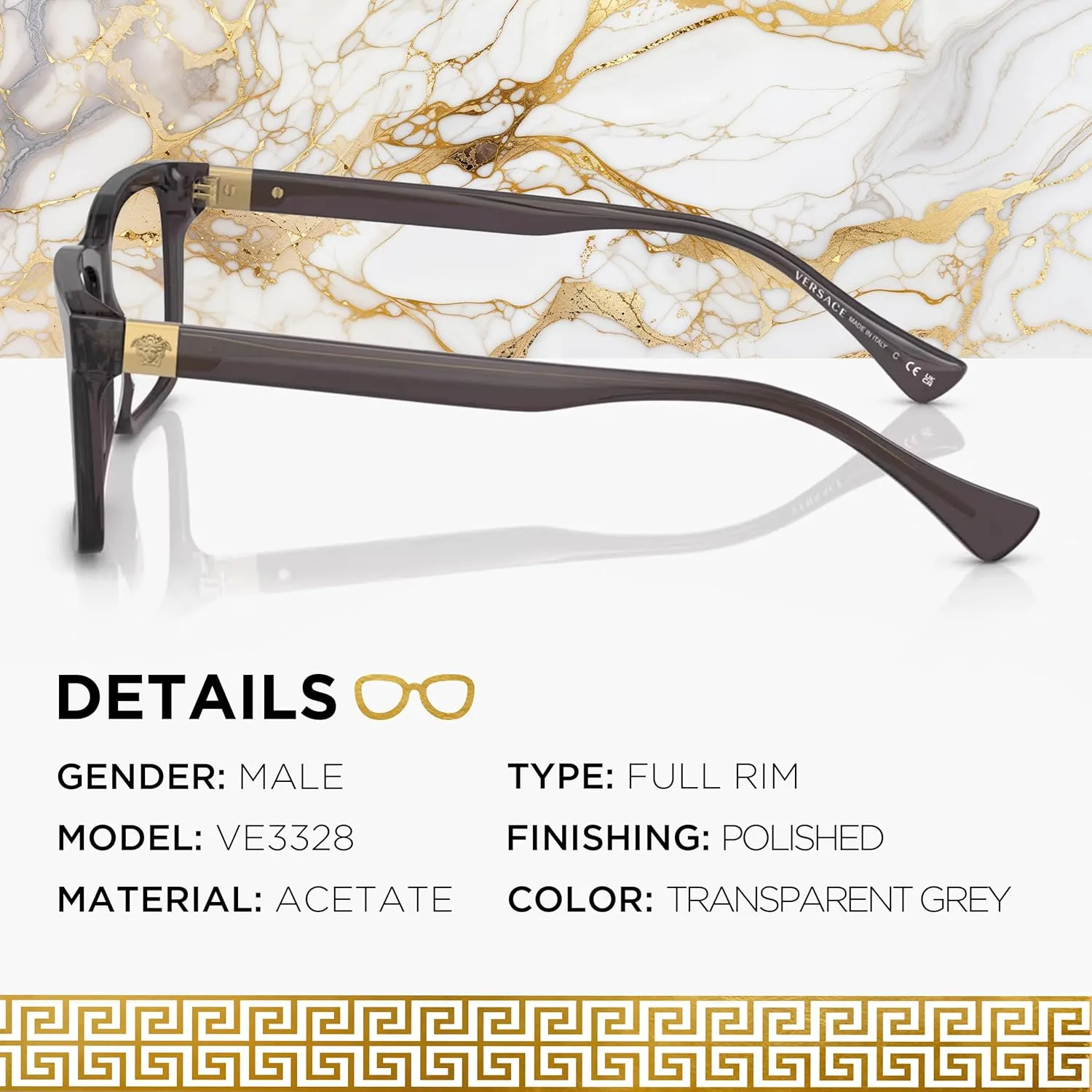 Versace VE3328 Medusa RECTANGLE Shape Eyeglasses Frame with eSHADES Luxury Eyewear kit Bundle