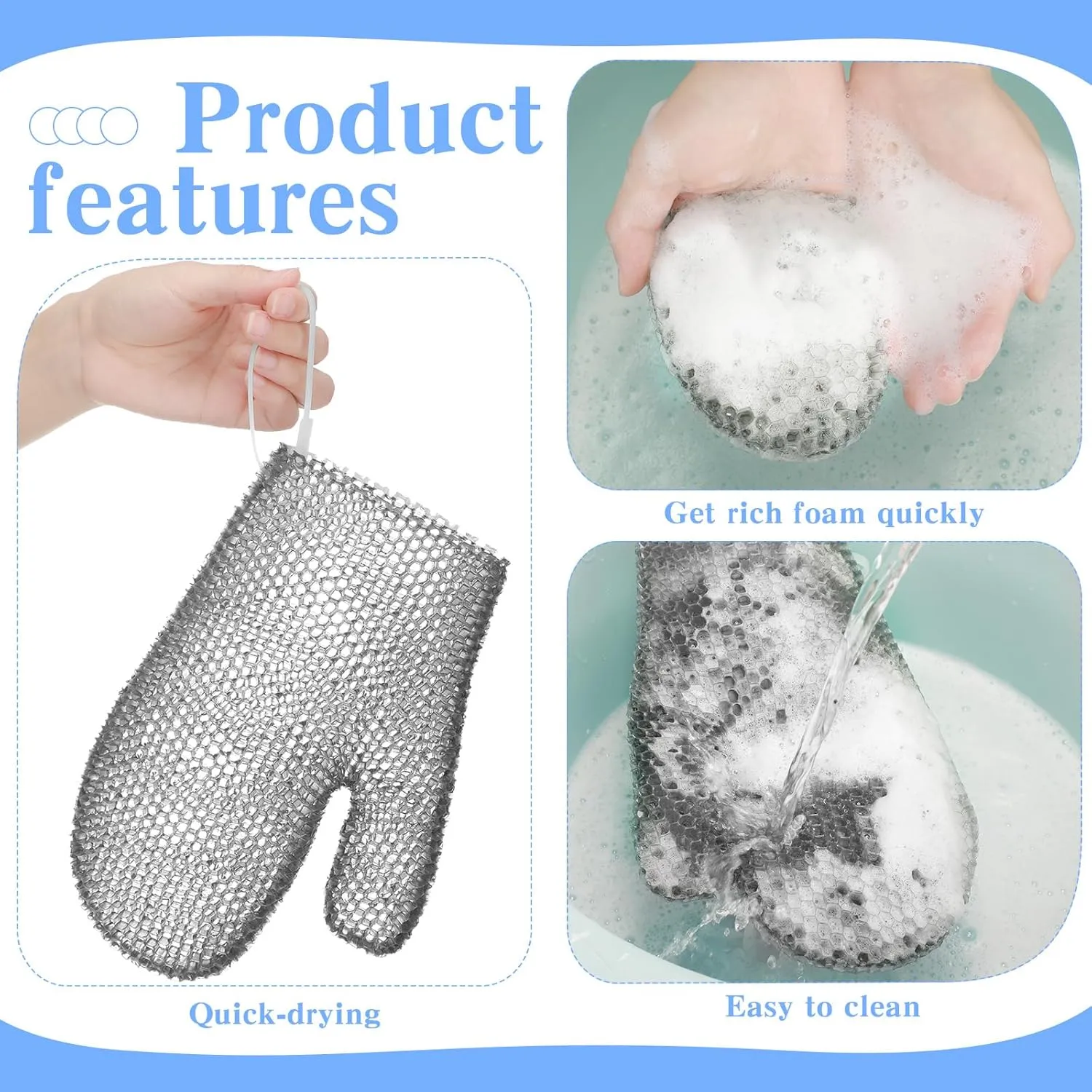 Vesici 2 Pcs Honeycomb Exfoliating Glove Set Exfoliating Bath Mitt Honeycomb Face and Body Scrubber Shower Mitt Sponges for Cleaning Body Shower Face Skin Beauty Spa(Gray)