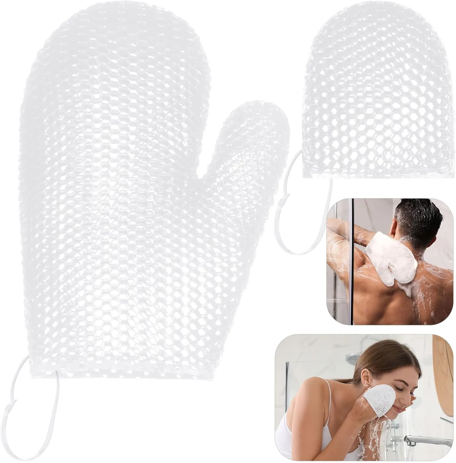 Vesici 2 Pcs Honeycomb Exfoliating Glove Set Exfoliating Bath Mitt Honeycomb Face and Body Scrubber Shower Mitt Sponges for Cleaning Body Shower Face Skin Beauty Spa(White)
