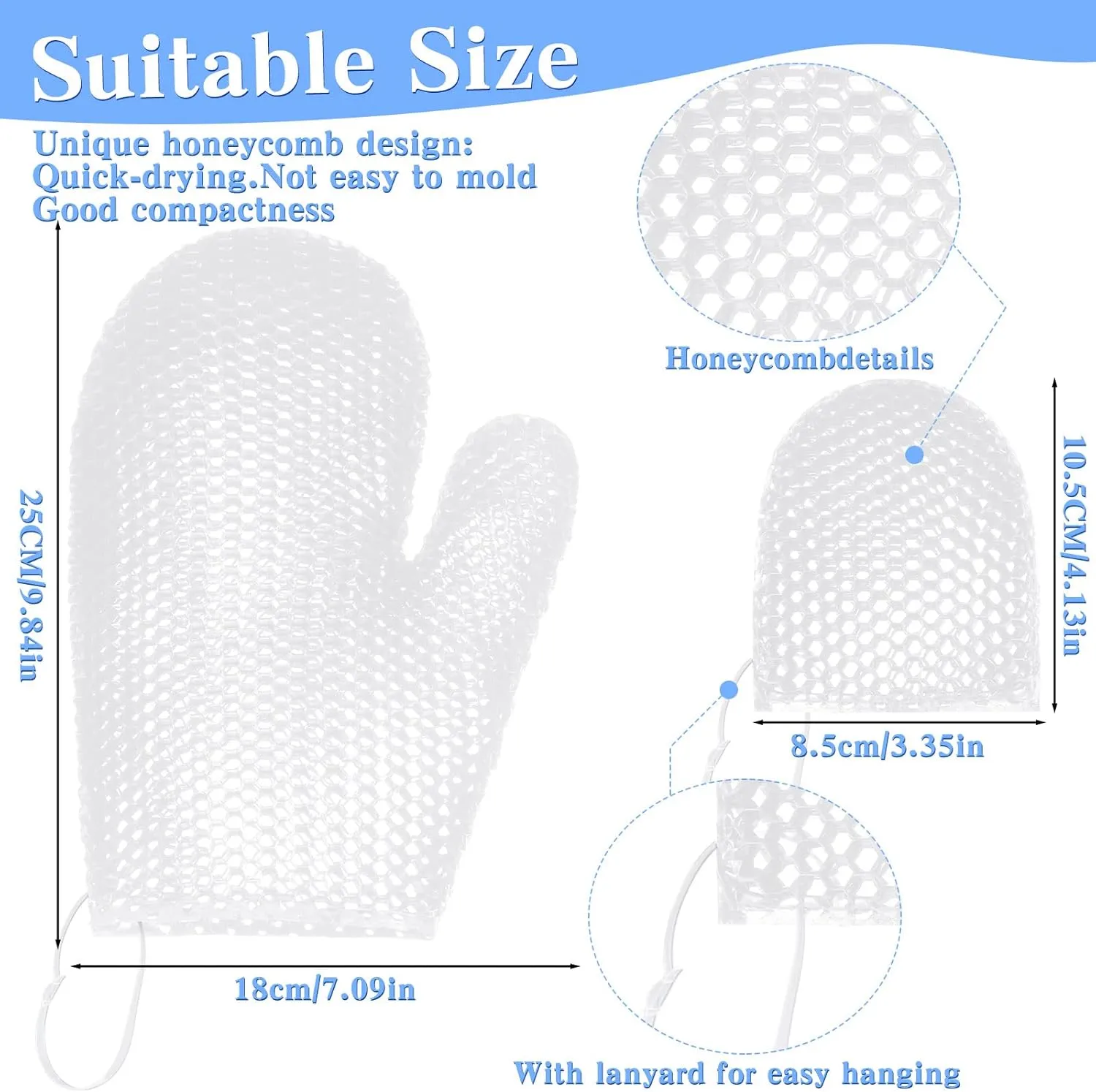 Vesici 2 Pcs Honeycomb Exfoliating Glove Set Exfoliating Bath Mitt Honeycomb Face and Body Scrubber Shower Mitt Sponges for Cleaning Body Shower Face Skin Beauty Spa(White)