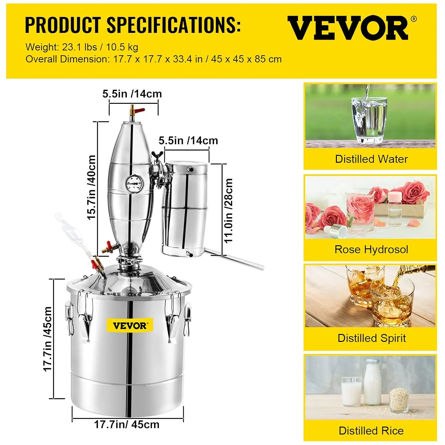 VEVOR Alcohol Still 18.5Gal/70L Alcohol Distiller with Ceramic Balls for Purer Wine Distillery Kit for Alcohol with Brewing Kit for DIY Whisky Wine Brandy