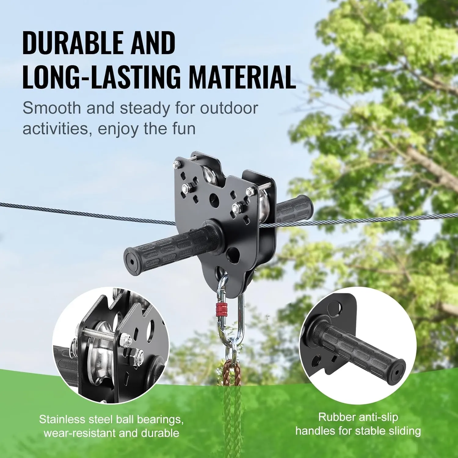 VEVOR Zip line Kits for Backyard，60ft Zip line Kit for Kids and Adult Up to 330 lb, Included Swing Seat, Ziplines Brake, and Steel Trolley, Outdoor Playground Equipment