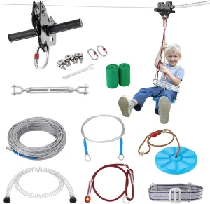 VEVOR Zip line Kits for Backyard，60ft Zip line Kit for Kids and Adult Up to 330 lb, Included Swing Seat, Ziplines Brake, and Steel Trolley, Outdoor Playground Equipment