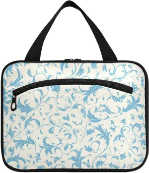 Vine Pattern Turquosie hanging travel toiletry bag for women with hook, designer collapsible case for toiletries for accessories must haves traveling estuche para brochas maquillaje L