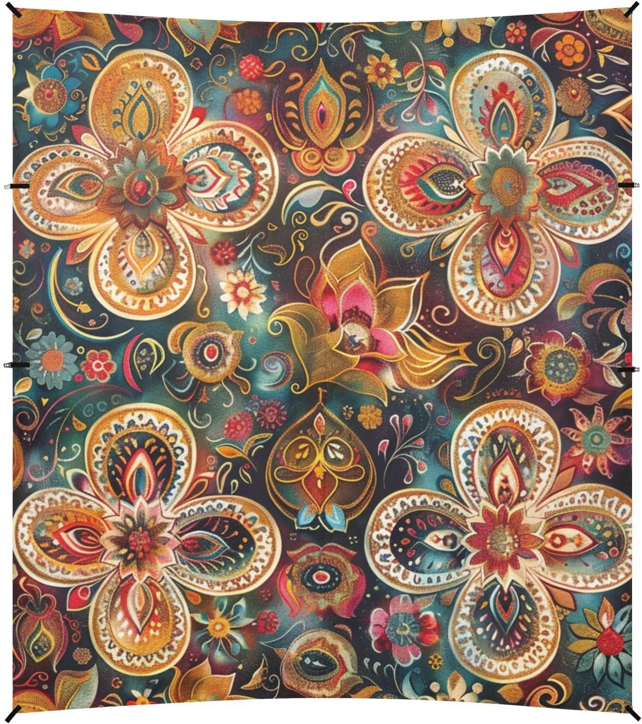 Vintage Bohemian Flowers Paisley Beach Cabana Tent UPF50  Protection Easy Setup Large Portable Sun Shelter with Sand Pockets for Camping, Fishing, Backyard Fun